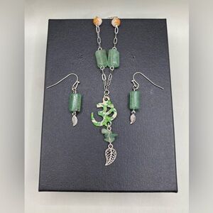 🍃🕉Fluorite Ahimsa Leaf Earring Necklace Set